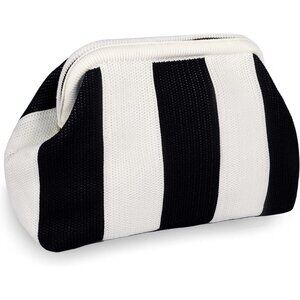 🆕Women' Black White Crochet Striped Beach Clutch Ruched Dumpling Handbag Wallet